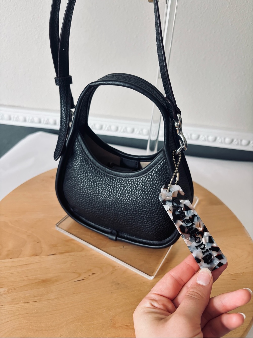 COACH Coachtopia Mini Ergo Black Leather Crossbody Bag Purse with Keychain Tag